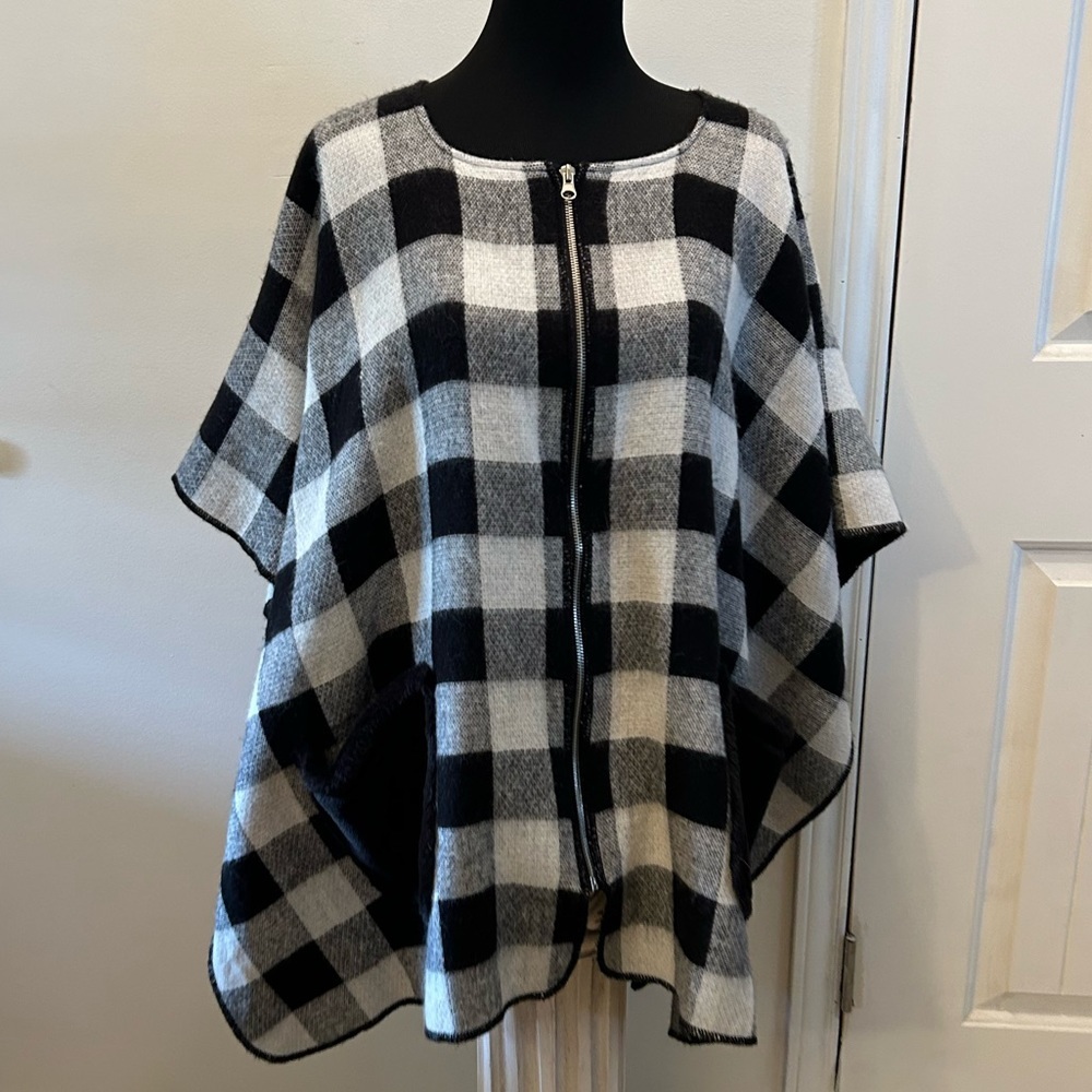 Marcus Adler Poncho One Size Black White Check Buffalo Lagenlook OSFM